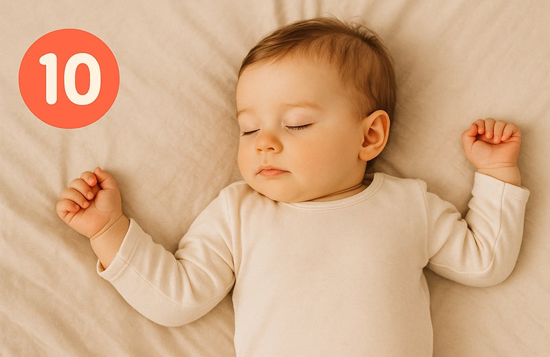 Baby schläft friedlich und links ist eine 10