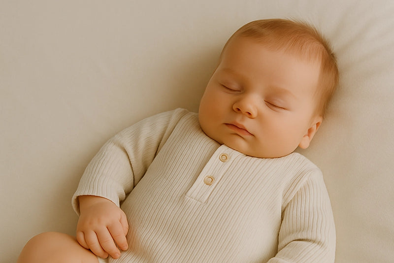 Baby schläft auf einer Decke auf dem Bett